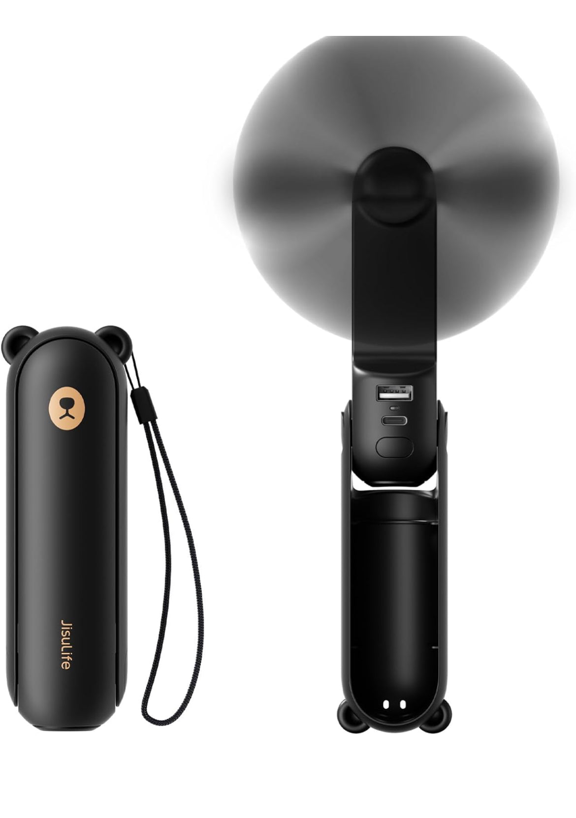 JISULIFE Handheld Mini Fan, 3 IN 1 USB Rechargeable Portable Fan [12-19 Working Hours] with Power Bank, Flashlight, Pocket Design for Travel/Summer/Concerts/Lash, Gifts for Women (Black)