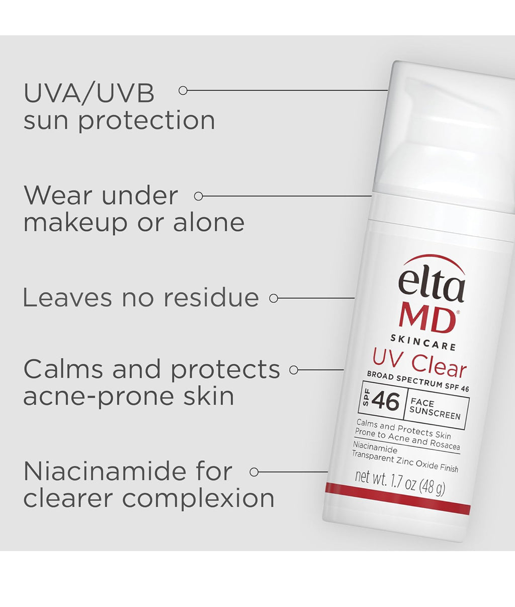 EltaMD UV Clear Face Sunscreen SPF 46, Oil Free Sunscreen with Zinc Oxide, Dermatologist Recommended Sunscreen