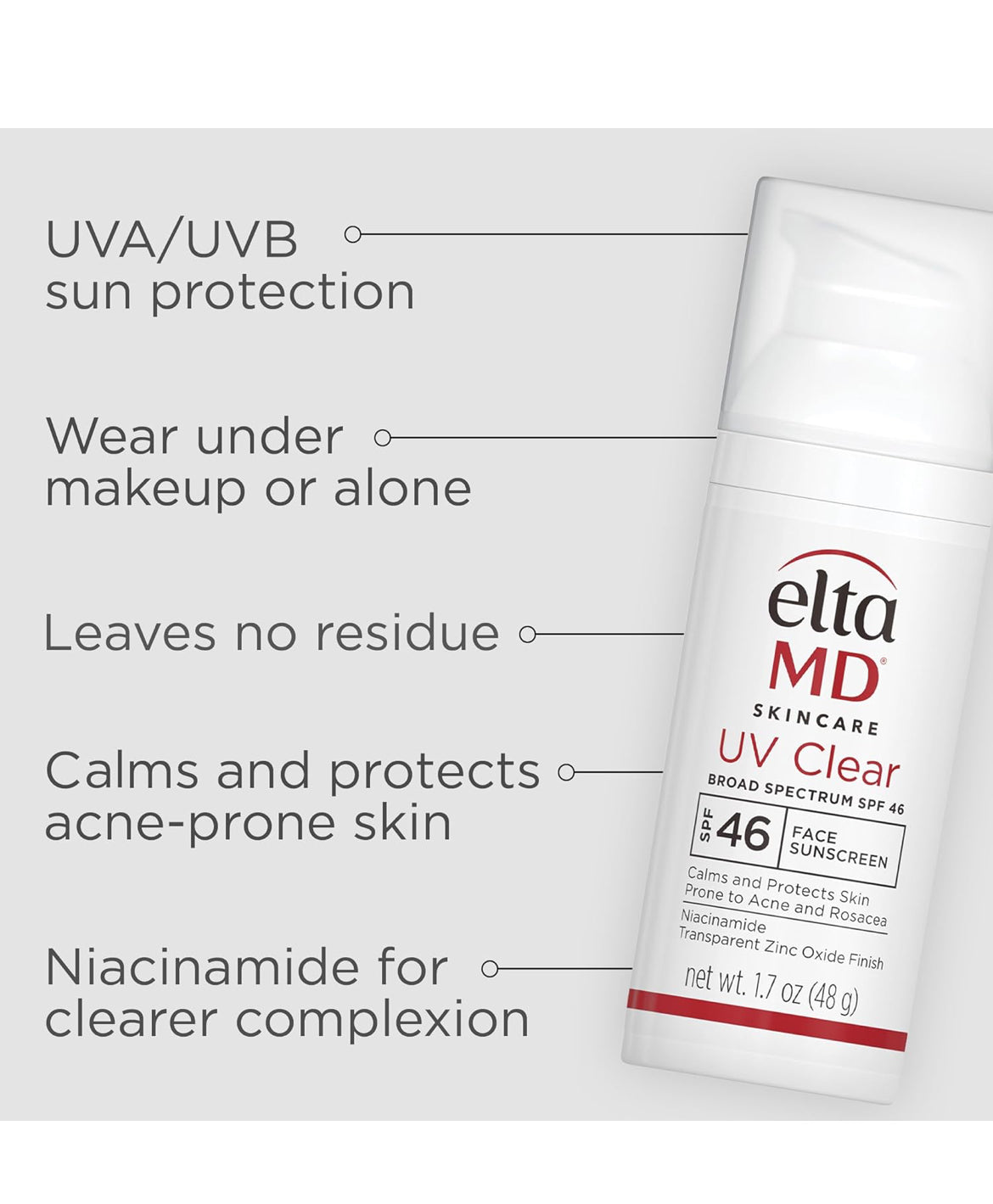 EltaMD UV Clear Face Sunscreen SPF 46, Oil Free Sunscreen with Zinc Oxide, Dermatologist Recommended Sunscreen