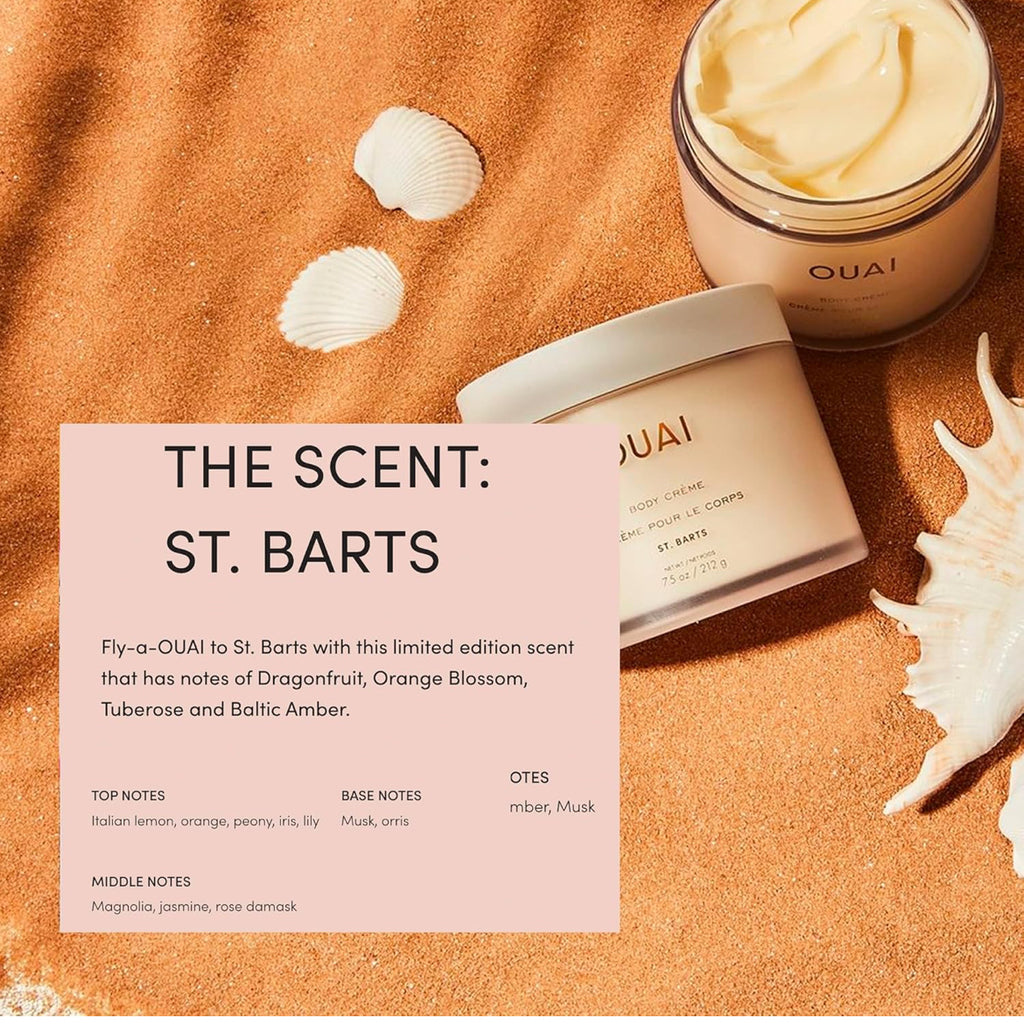 OUAI Body Cream, St. Barts - Hydrating Whipped Body Cream with Cupuaçu Butter, Coconut Oil and Squalane - Softens Skin and Delivers Healthy-Looking Glow - Sulfate-Free Skin Care (7.5Oz)Special Gift with orders over $100