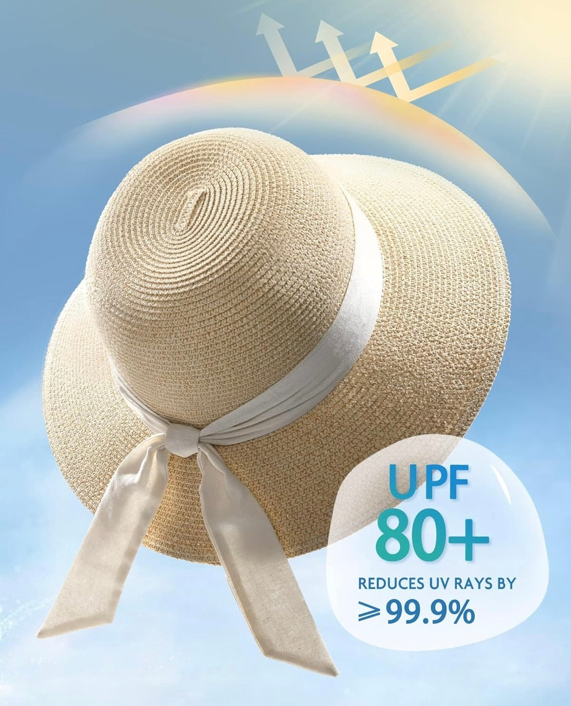 FURTALK Womens Beach Sun Straw Hat UV UPF 80+ Travel Foldable Brim Summer UV Hat! Special gift with orders over $100